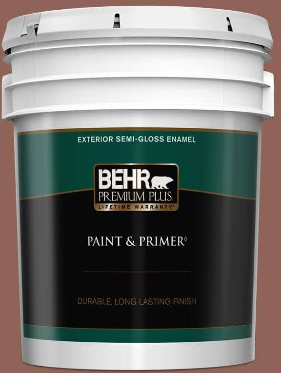 BEHR PREMIUM PLUS 5 gal. #BXC-57 Raw Sienna Semi-Gloss Enamel Exterior Paint & Primer