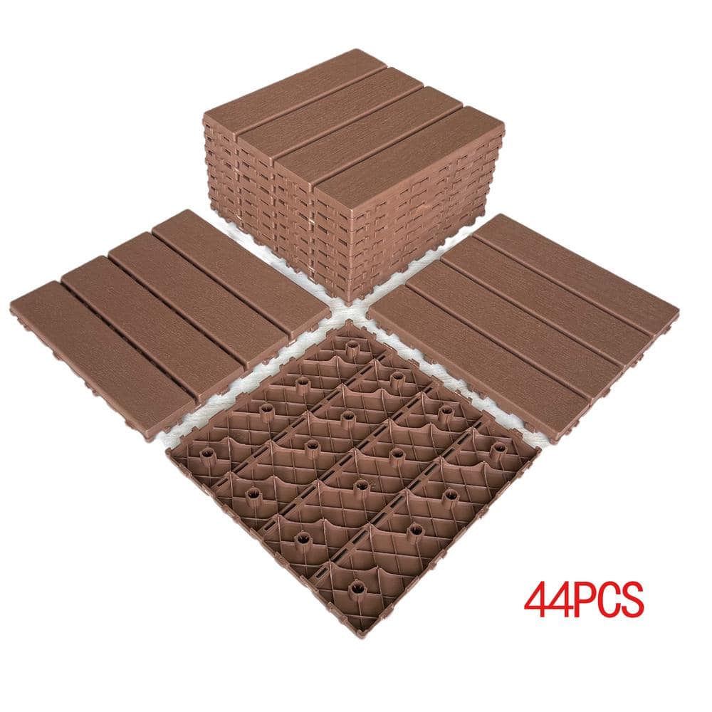 GOGEXX 11.8 in. x 11.8 in. Outdoor Square Plastic Interlocking Flooring Deck Tiles for Courtyard Garden(44 pieces) in Brown