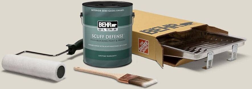 BEHR 1 gal. #N320-1 Campfire Ash Extra Durable Semi-Gloss Enamel Interior Paint & 5-Piece Wooster Set All-in-One Project Kit