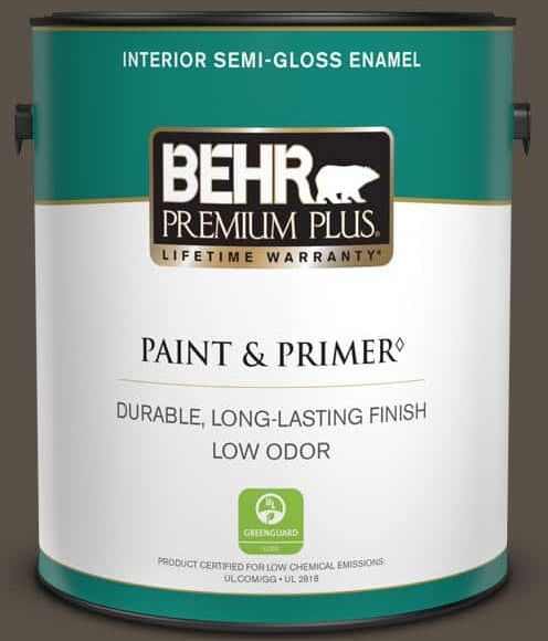 BEHR PREMIUM PLUS 1 gal. #N360-7 Potting Soil Semi-Gloss Enamel Low Odor Interior Paint & Primer