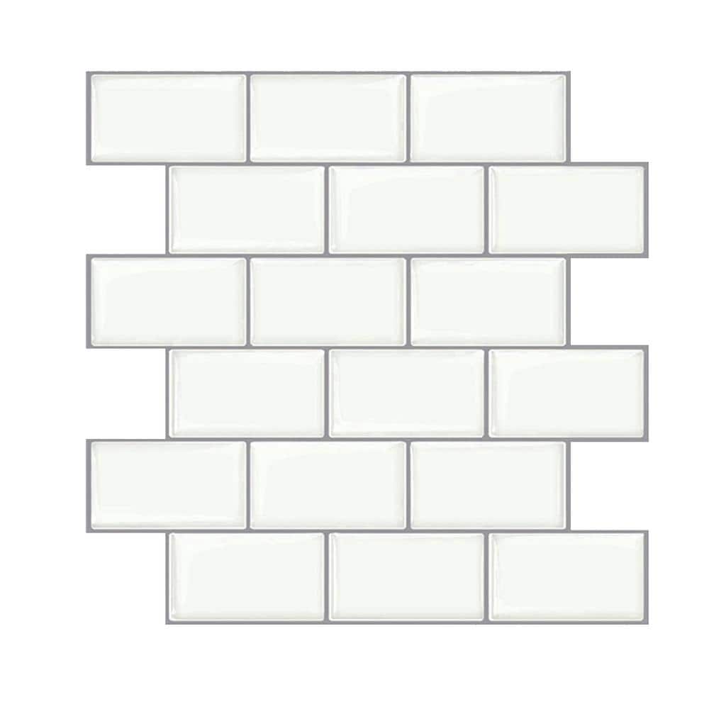 Yipscazo 10 in. x 11.8 in. White with Gray Grout Thick Vinyl Peel and Stick Backsplash Tiles for Kitchen (20-Pack/16.39 sq. ft.)