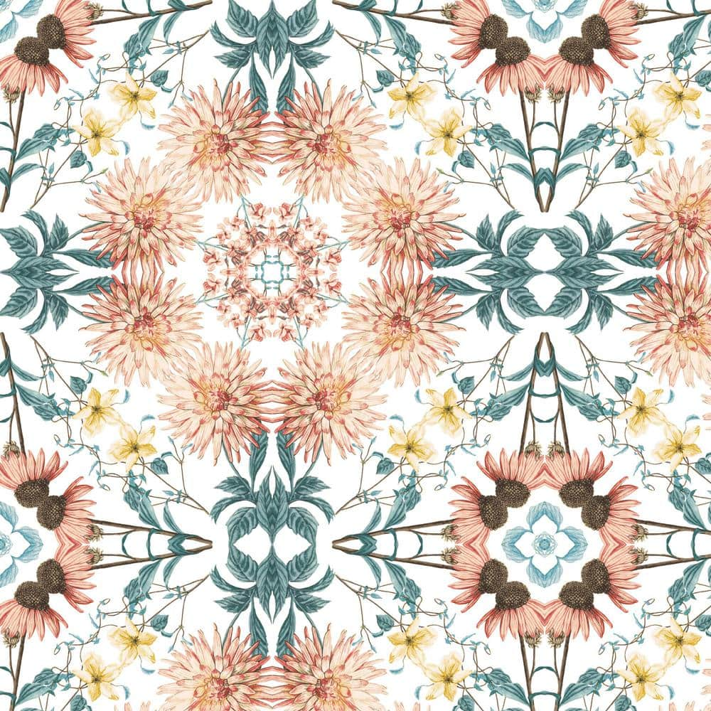 RoomMates Cottage Garden Kaleidoscope Orange and Green Peel and Stick Wallpaper (Covers 28.29 sq. ft.)