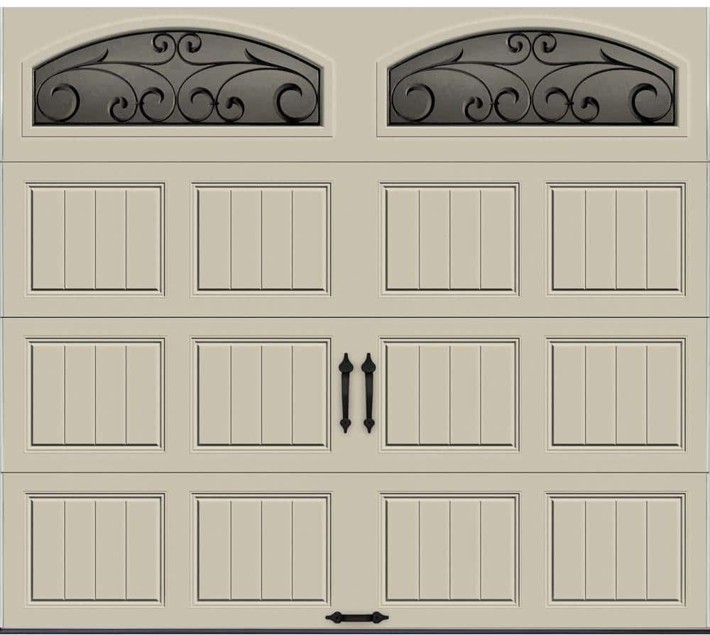 Clopay Gallery Collection 8 ft. x 7 ft. 6.5 R-Value Insulated Desert Tan Garage Door with Wrought Iron Window