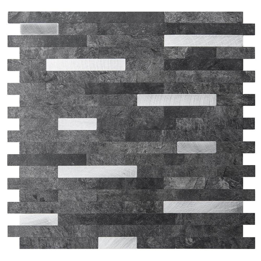 Art3d Dark Granite 12 in. x 12 in. Metal Peel and Stick Tile Backsplash for Kitchen, Mosaics Faux Stone (5 sq. ft./Box)