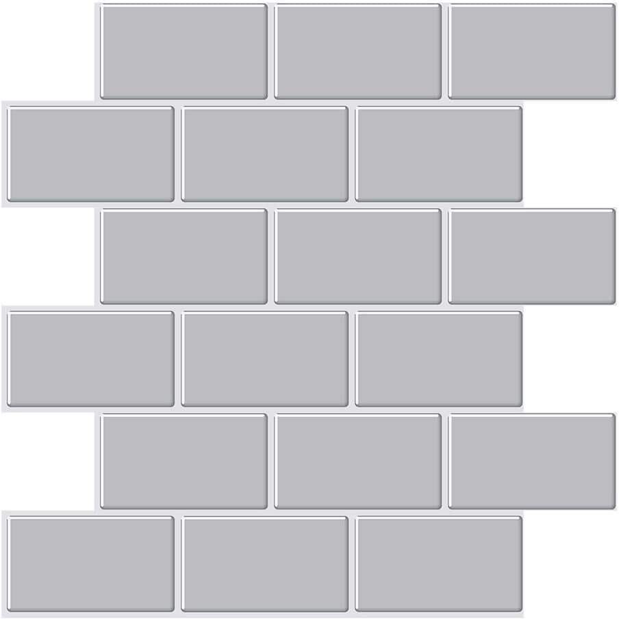 Tic Tac Tiles Thicker Subway Gray 12 in. x 12 in. PVC Self-Adhesive Peel and Stick Tile (8.5 sq. ft./10-Pack)