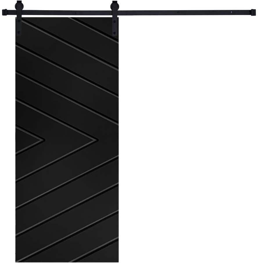 AIOPOP HOME Modern Arrow Head Designed 96 in. x 30 in. MDF Panel Black Painted Sliding Barn Door with Hardware Kit