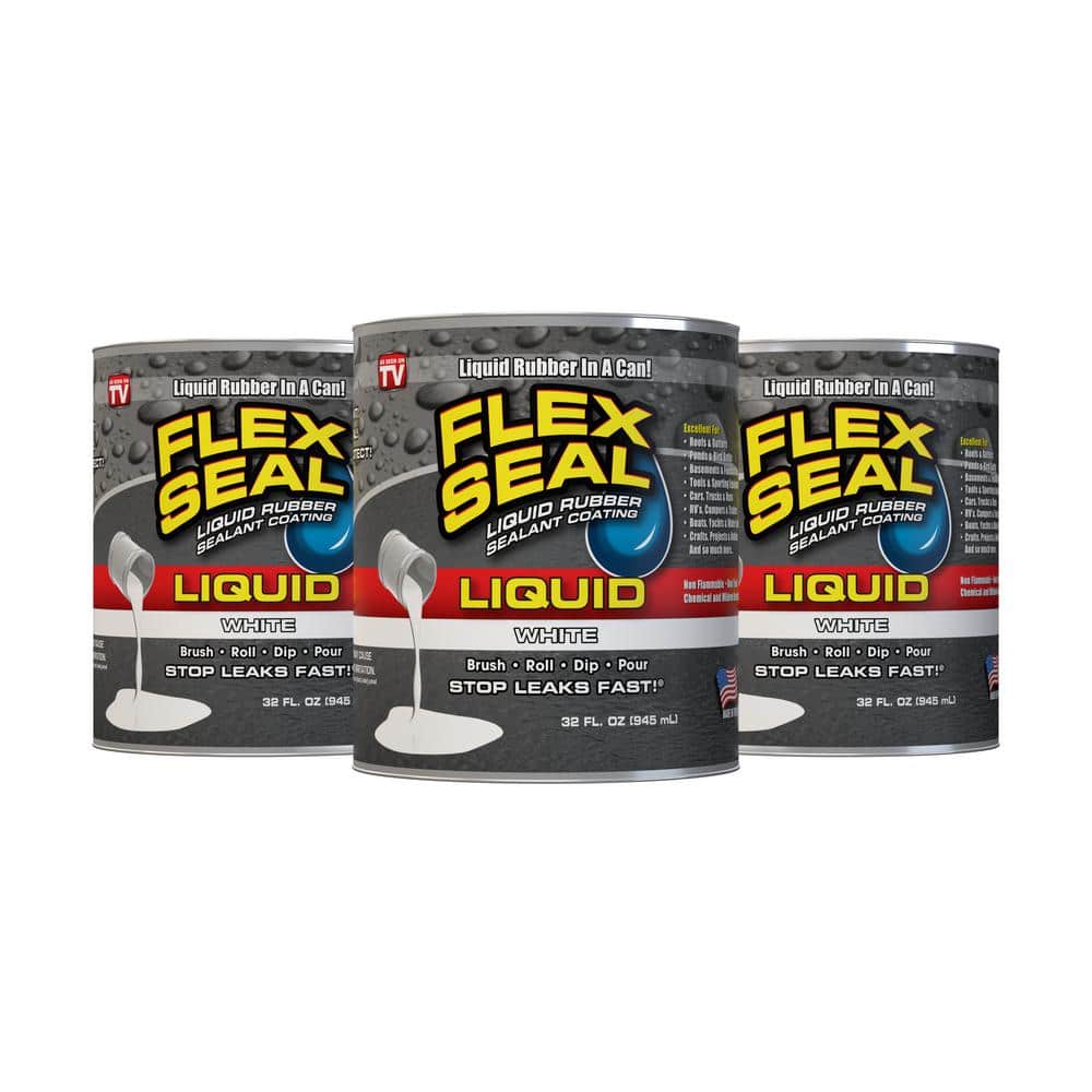 FLEX SEAL FAMILY OF PRODUCTS 1 qt. Flex Seal Liquid White Liquid Rubber Sealant Coating (3-Pack)