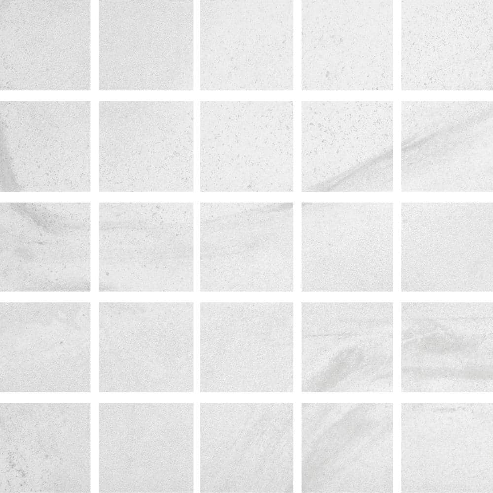 Florida Tile Home Collection Stonewall White 12 in. x 12 in. Square Matte Porcelain Floor and Wall Mosaic Tile (5 sq. ft. / case)
