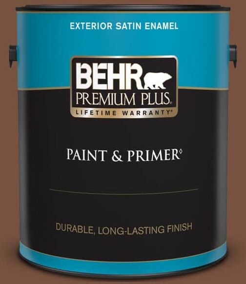 BEHR PREMIUM PLUS 1 gal. #240F-7 Root Beer Satin Enamel Exterior Paint & Primer