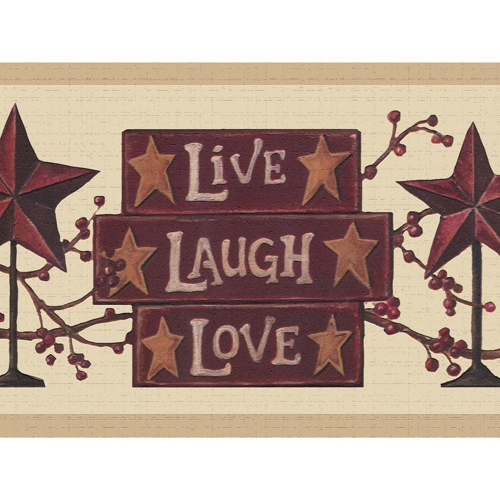 Dundee Deco Falkirk Dandy II Red Beige Live Laugh Love Stars Peel and Stick Wallpaper Border