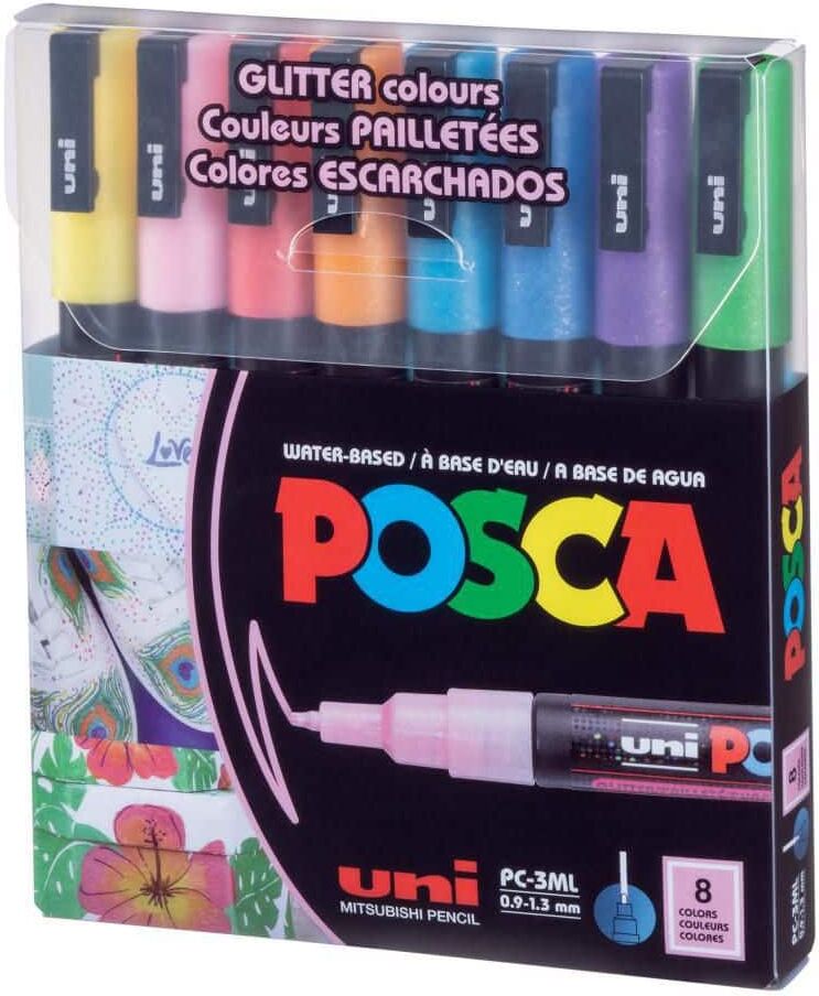 POSCA Paint Marker Set, 8-Color PC-3M Fine Glitter Set