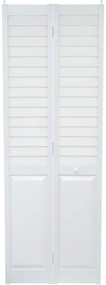 Home Fashion Technologies 28 in. x 80 in. Louver/Panel White PVC Composite Interior Closet Bi-Fold Door