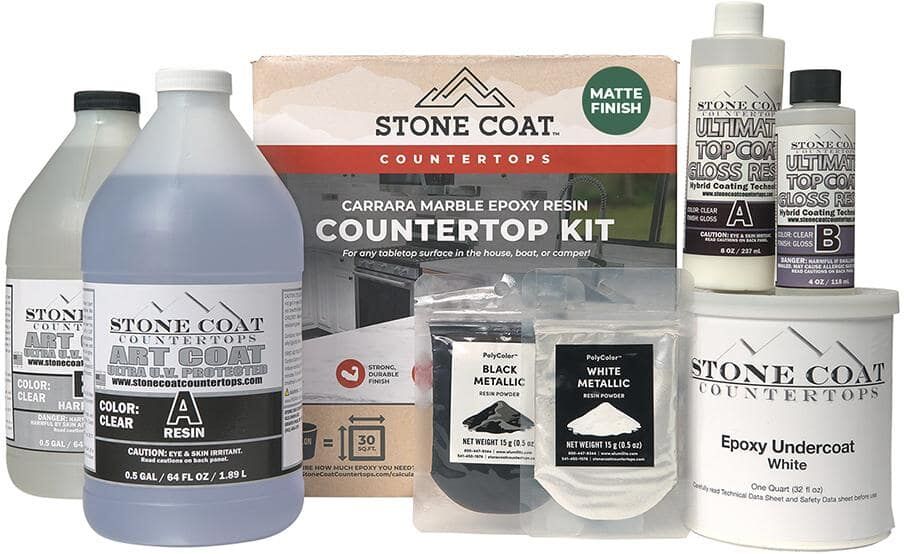 STONE COAT COUNTERTOPS 1 gal. Carrara Marble Matte Finish Countertop Kit; Table top Epoxy for Countertop Resurfacing and Countertop Refinishing