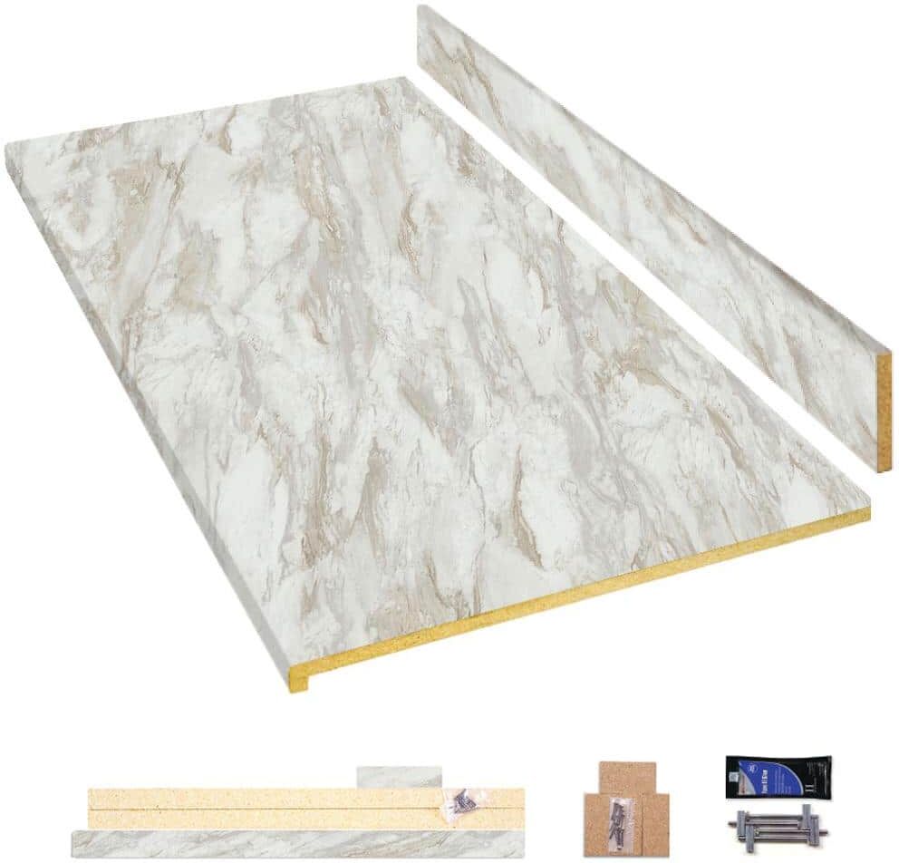 Hampton Bay 6 ft. Straight Laminate Countertop Kit Included in Textured Drama Marble with Eased Edge and Backsplash