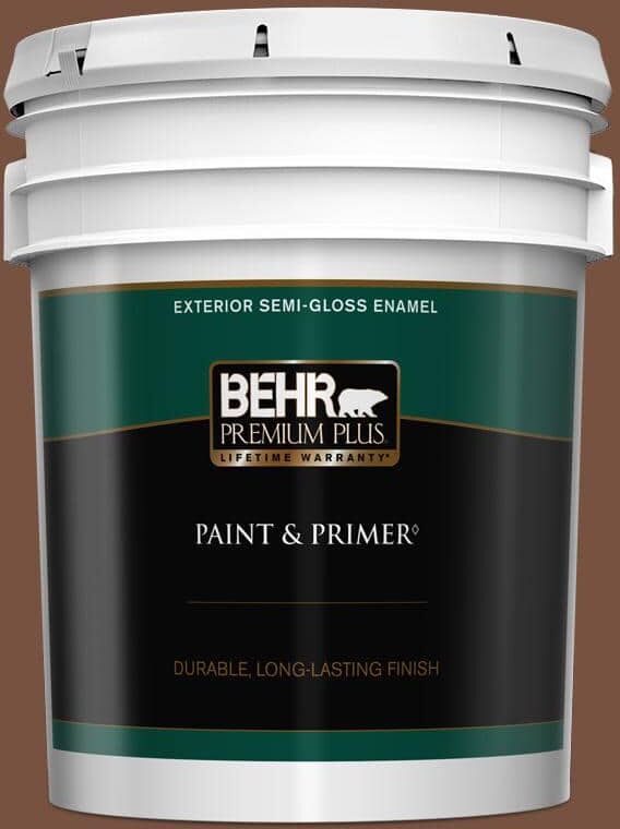 BEHR PREMIUM PLUS 5 gal. #240F-7 Root Beer Semi-Gloss Enamel Exterior Paint & Primer