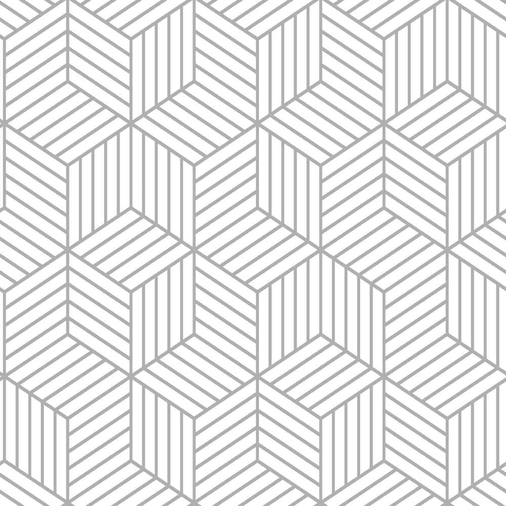 RoomMates Stripped Hexagon White And Grey Geometric Vinyl Peel & Stick Wallpaper Roll (Covers 28.18 Sq. Ft.)