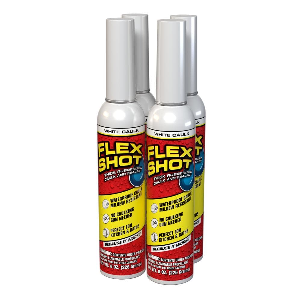 FLEX SEAL FAMILY OF PRODUCTS Flex Shot 8 fl. oz. White Thick Rubber Mildew Resistant Waterproof Sealant (4-Pack)