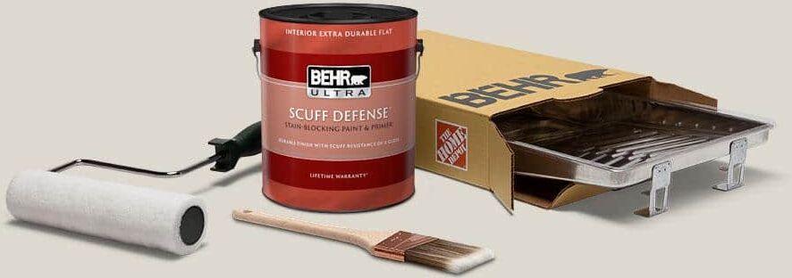 BEHR 1 gal. #N320-1 Campfire Ash Ultra Extra Durable Flat Interior Paint and 5-Piece Wooster Set All-in-One Project Kit