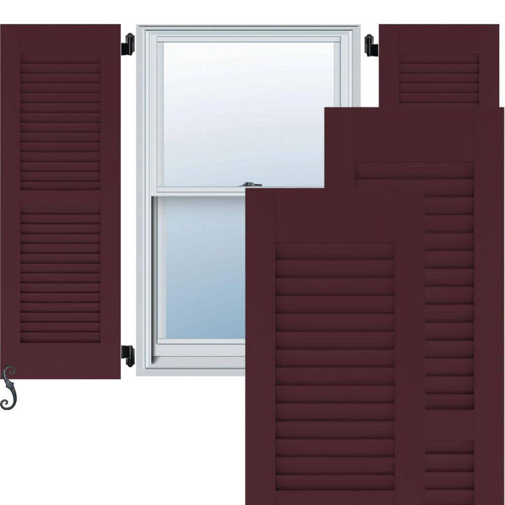 Ekena Millwork 18-in W x 35-in H Americraft Two Equal Louver Exterior Real Wood Shutters (Per Pair), Wine Red
