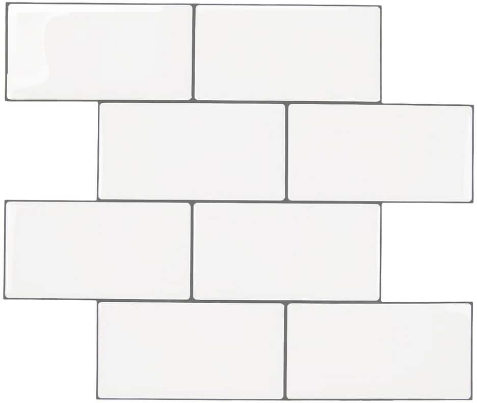 Yipscazo 9.45 in. x 11.8 in. White with Gray Grout Thin Vinyl Peel and Stick Backsplash Tiles for Kitchen (20-Pack/15.50 sq. ft.)