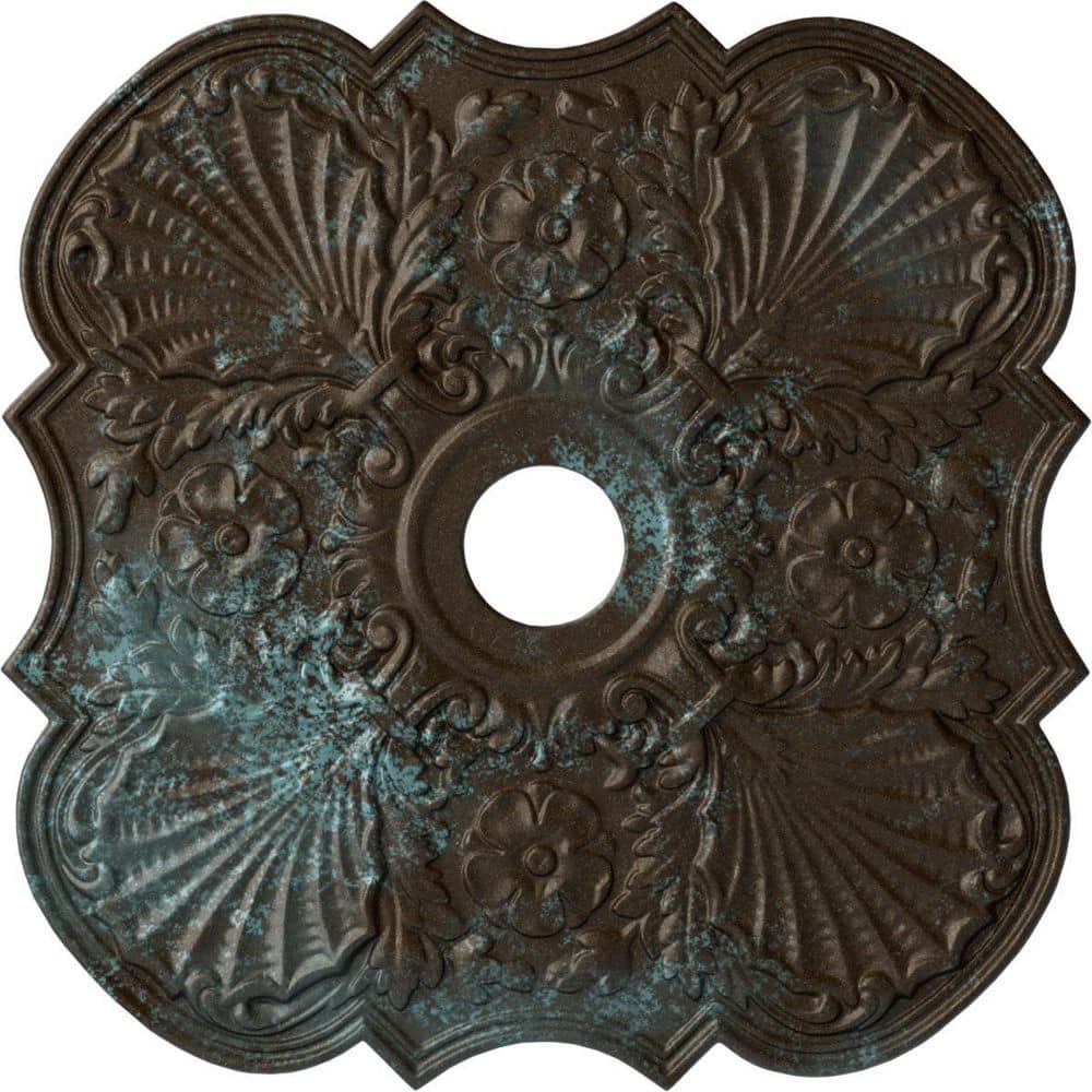 Ekena Millwork 1-3/8 in. x 29 in. x 29 in. Polyurethane Flower Ceiling Moulding, Bronze Blue Patina