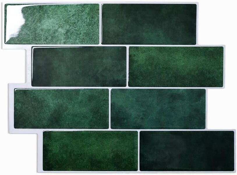 Yipscazo 8.26 in. x 9.6 in. Green Thin Vinyl Peel and Stick Backsplash Tiles for Kitchen (20-Pack/11 sq. ft.)