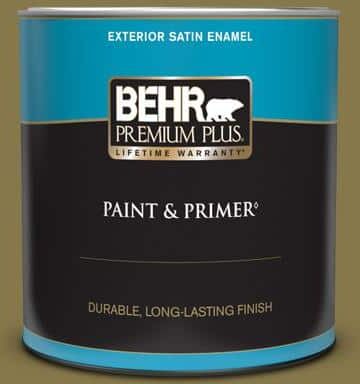 BEHR PREMIUM PLUS 1 qt. #M330-7 Green Tea Leaf Satin Enamel Exterior Paint & Primer