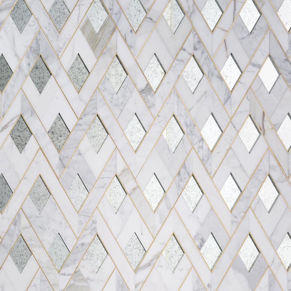 Ivy Hill Tile Kappa Mirror Silver 12.12 in. x 15.59 in. Polished Marble and Brass Mosaic Wall Tile (1.31 Sq. Ft. Each)