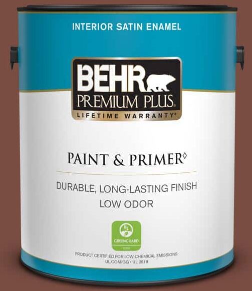 BEHR PREMIUM PLUS 1 gal. #200F-7 Wine Barrel Satin Enamel Low Odor Interior Paint & Primer