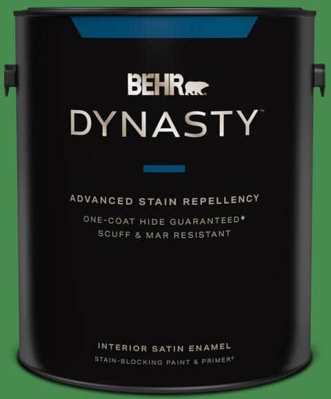 BEHR DYNASTY 1 gal. #MQ4-48 Planet Green One-Coat Hide Satin Enamel Interior Stain-Blocking Paint & Primer