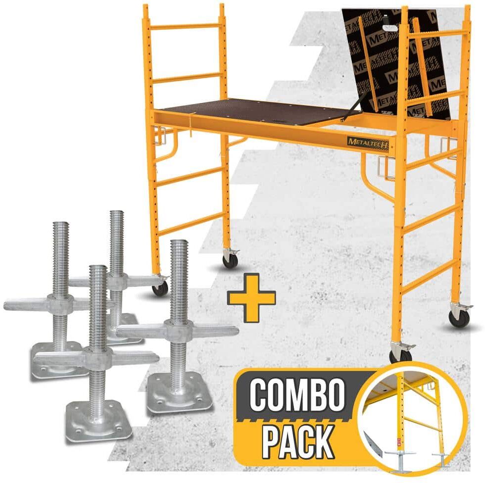 MetalTech Safeclimb Baker 6.2 ft. L x 6.25 ft. H x 2.5 ft. D Scaffold Platform with Wheels and Leveling Jacks, 1100 lbs. Capacity