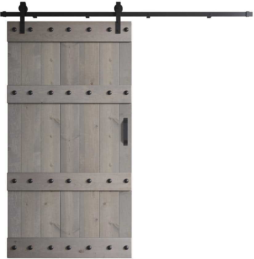 COAST SEQUOIA INC Castle Series 42 in. x 84 in. Light Gray DIY Knotty Pine Wood Sliding Barn Door with Hardware Kit