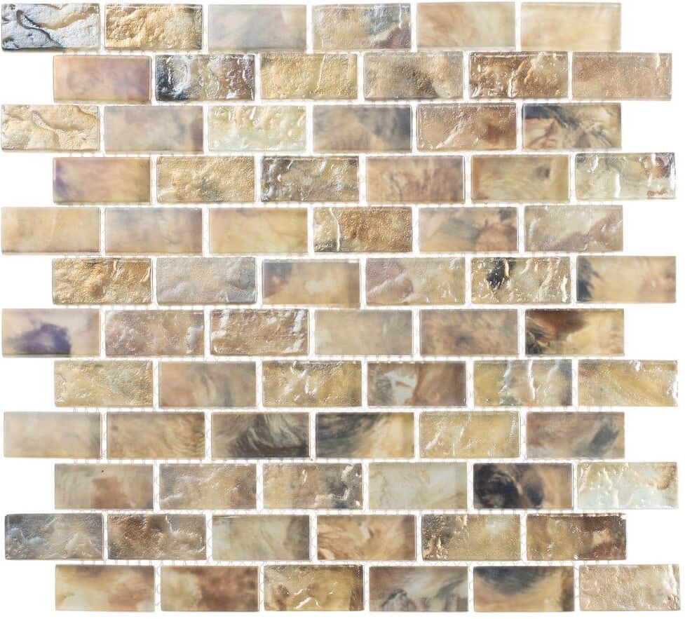 ANDOVA Zalo Haven Brown/Tan 12 in. x 12 in. Textured Glass Brick Joint Mosaic Tile (5 sq. ft./Case)