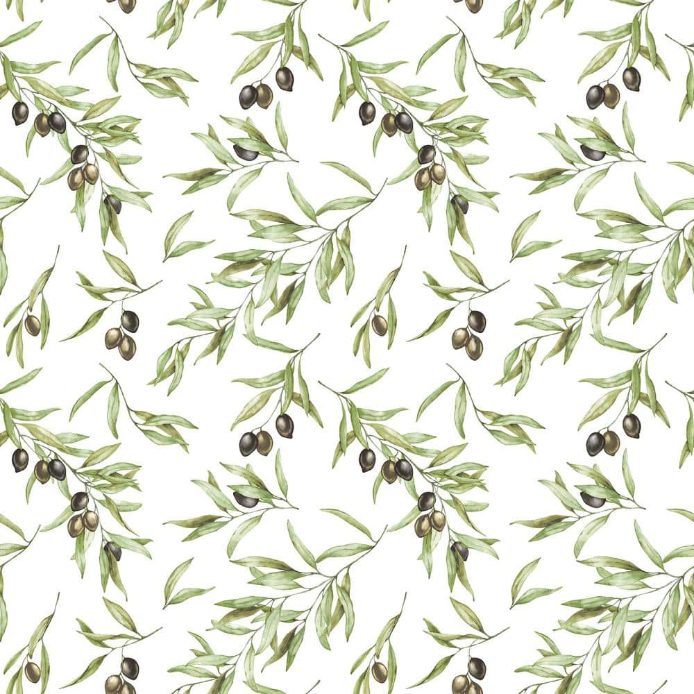 Olive Drupe Green/Black/White Matte Finish Vinyl on Non-Woven Non-Pasted Wallpaper Roll