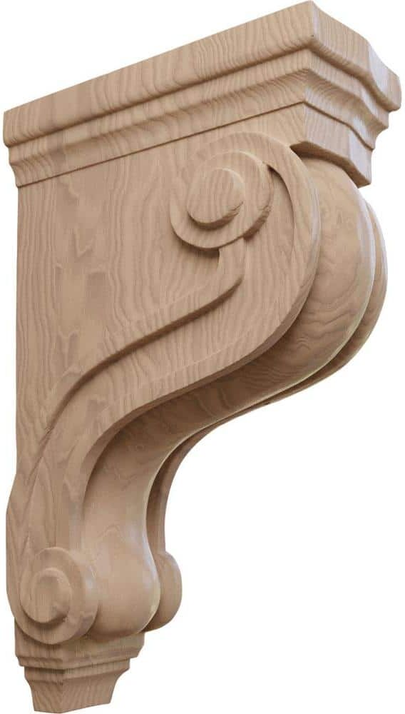 Ekena Millwork 3-7/8 in. x 8 in. x 13 in. Unfinished Wood Mahogany Boston Traditional Scroll Corbel