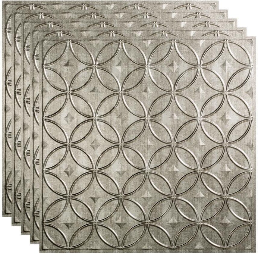 Fasade Rings 2 ft. x 2 ft. Crosshatch Silver Lay-In Vinyl Ceiling Tile (20 sq. ft.)