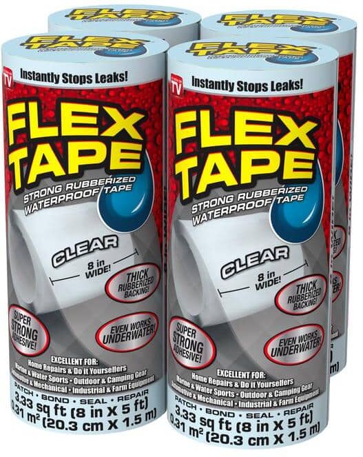 FLEX SEAL FAMILY OF PRODUCTS Flex Tape Clear 8 in. x 5 ft. Strong Rubberized Waterproof Tape (4-Piece)