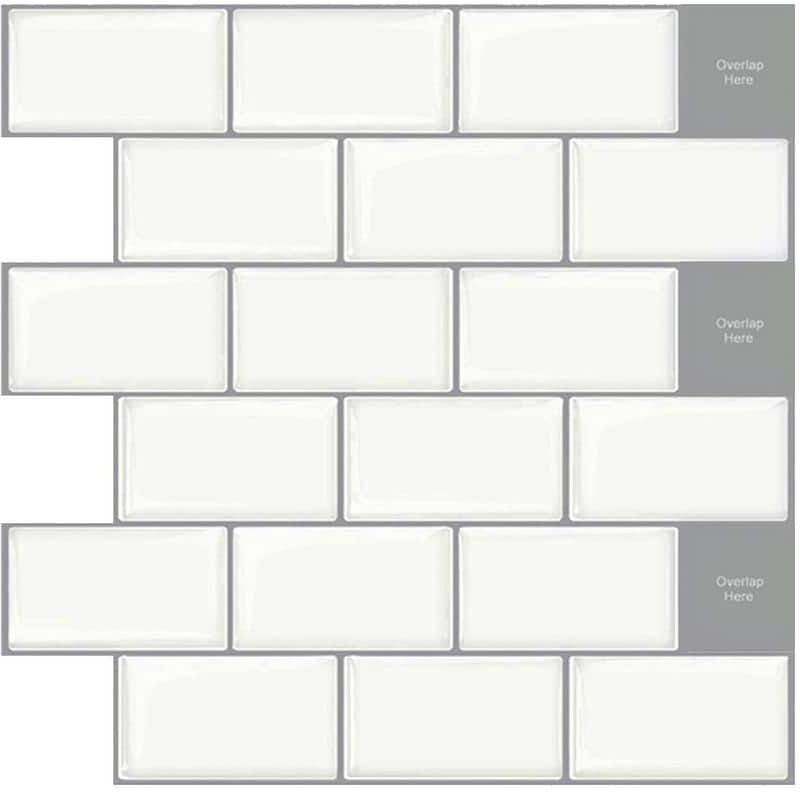 Yipscazo 10 in. x 11.8 in. White with Gray Grout Thin Vinyl Peel and Stick Backsplash Tiles for Kitchen (20-Pack/16.39 sq. ft.)