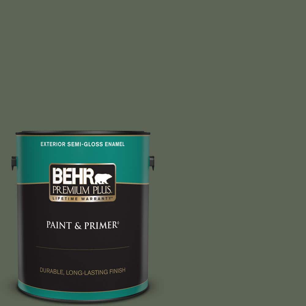 BEHR PREMIUM PLUS 1 gal. #T13-16 Pine Cone Pass Semi-Gloss Enamel Exterior Paint & Primer