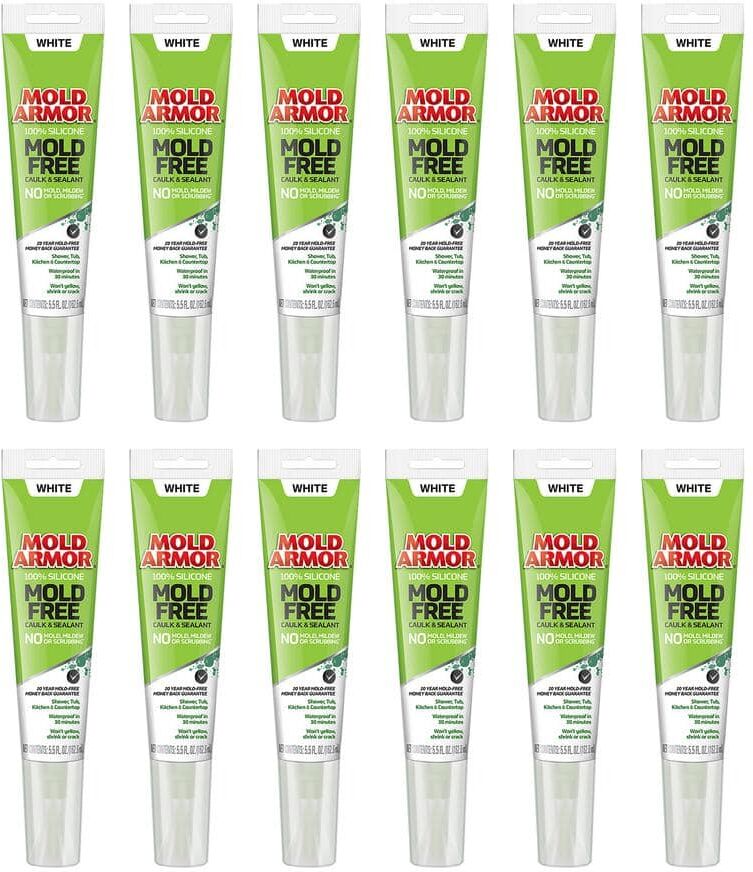 Mold Armor 5.5 oz. White Mold Free Silicone Kitchen and Bath Caulk and Sealant (12-Pack)