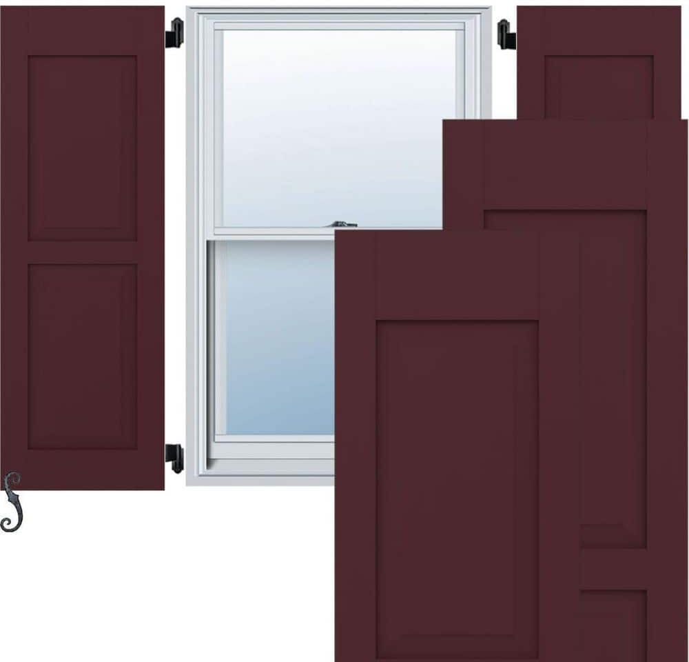 Ekena Millwork 18-in W x 72-in H Americraft Two Equal Raised Panel Exterior Real Wood Shutters (Per Pair), Wine Red