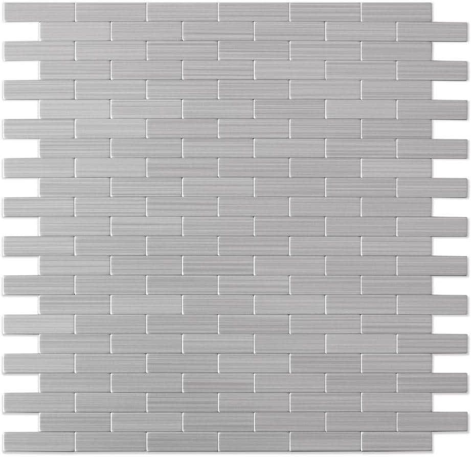 SpeedTiles Bricky S2 Silver Stainless Steel 11.81 in. x 11.42 in. x 5 mm Metal Peel and Stick Wall Mosaic Tile (5.62 sq. ft. /Case)