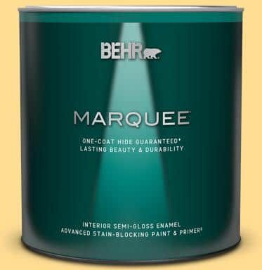 BEHR MARQUEE 1 qt. #320B-4 Lemon Pound Cake Semi-Gloss Enamel Interior Paint & Primer