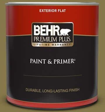 BEHR PREMIUM PLUS 1 qt. #M330-7 Green Tea Leaf Flat Exterior Paint & Primer