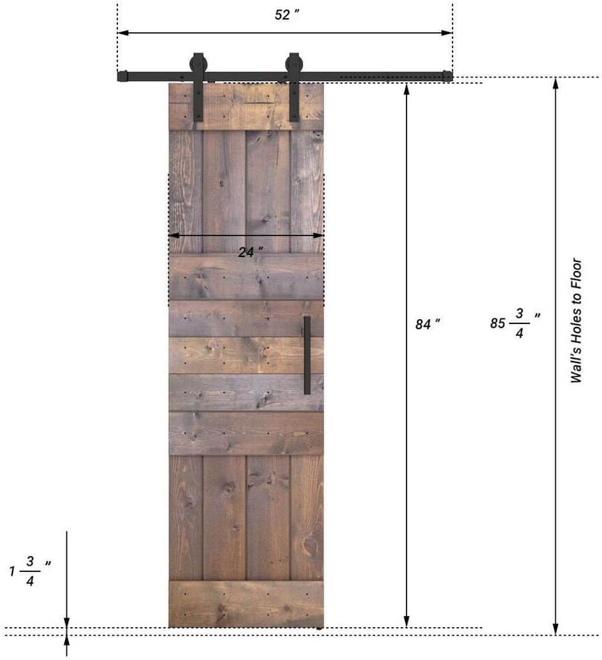 Dessliy Mid Lite Series 24 in. x 84 in. Fully Set Up Briar Smoke Finished Pine Wood Sliding Barn Door With Hardware Kit