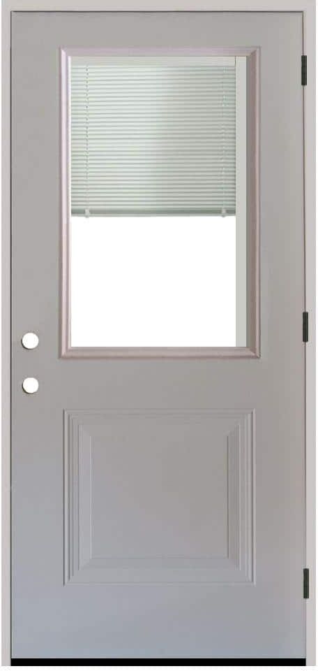 Steves & Sons 36 in. x 80 in. Element Series 1-Panel 1/2 Lite Mini-Blind White Primed Steel Prehung Front Door