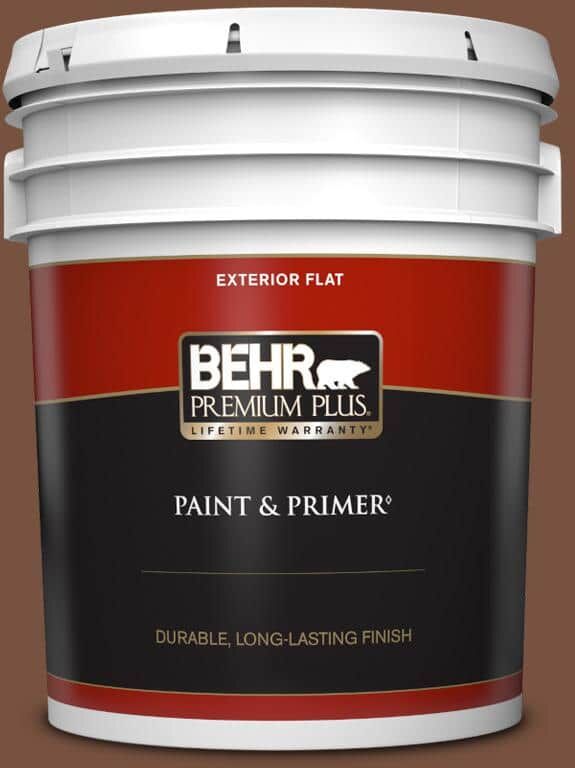 BEHR PREMIUM PLUS 5 gal. #240F-7 Root Beer Flat Exterior Paint & Primer