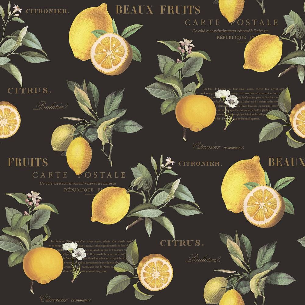 Citron Botanical Yellow/Green/Black/Gold Matte Finish Vinyl on Non-Woven Non-Pasted Wallpaper Roll