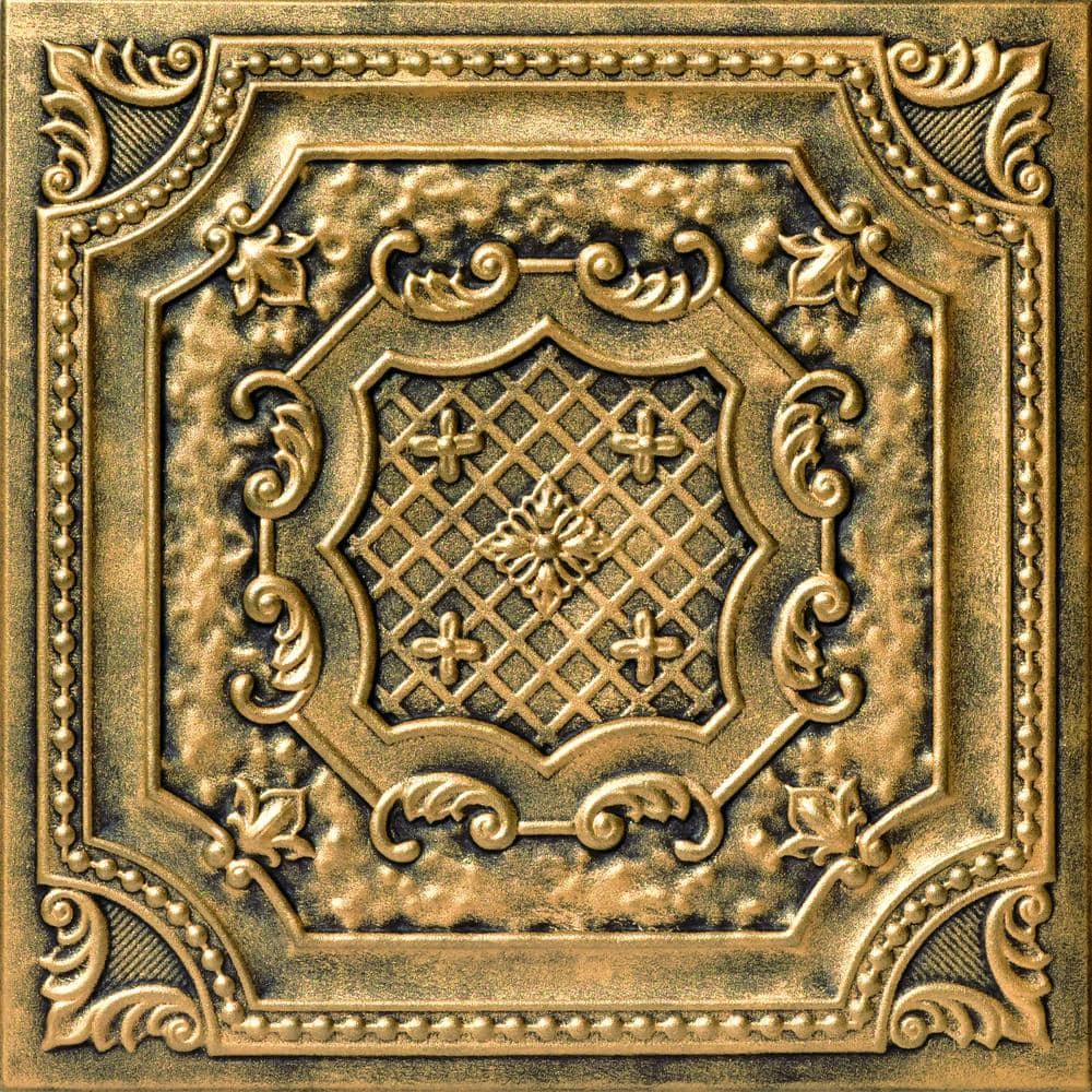 A La Maison Ceilings Bijou and Bee Bee Antique Brass 1.6 ft. x 1.6 ft. Decorative Foam Glue Up Ceiling Tile (21.6 sq. ft./case)