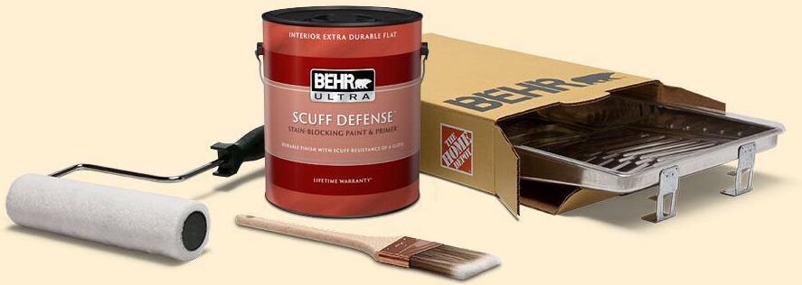 BEHR 1 gal. #YL-W03 Honied White Ultra Extra Durable Flat Interior Paint and 5-Piece Wooster Set All-in-One Project Kit